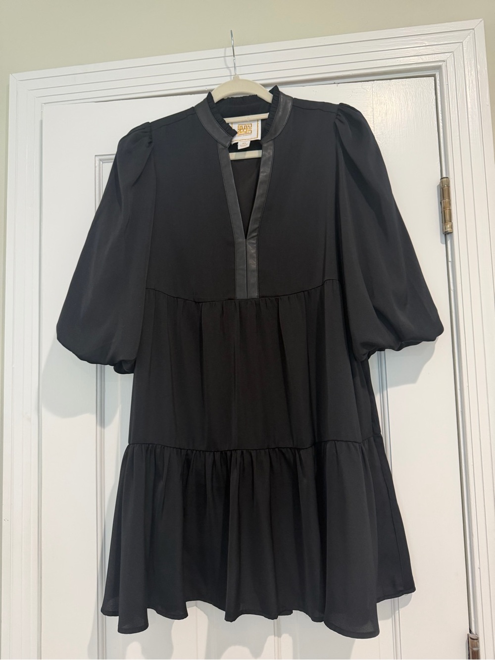 Emily McCarthy   Puff Sleeve Tiered Mini Dress in Black